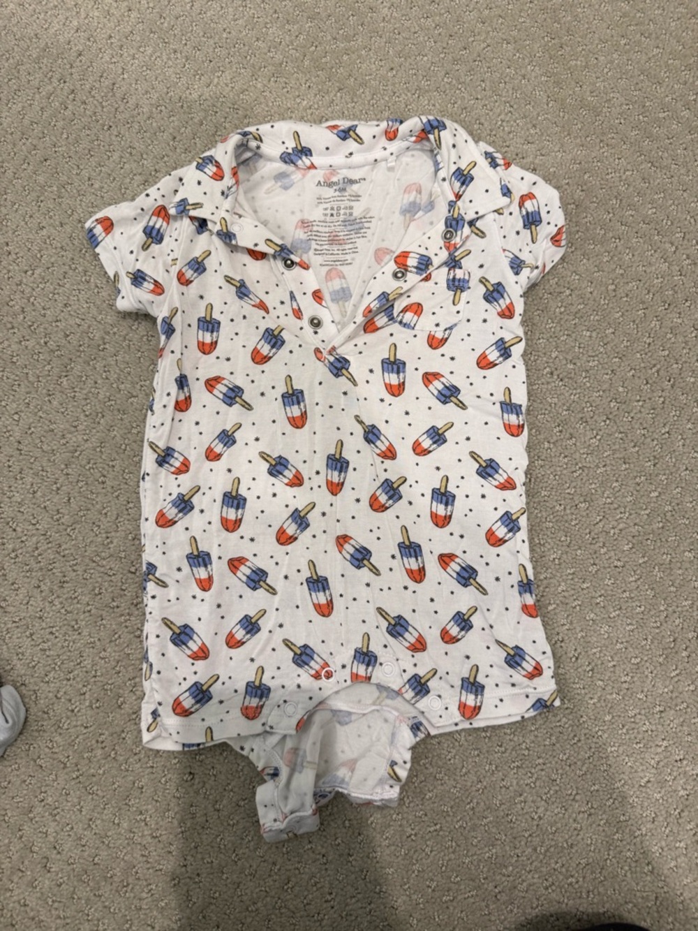 Angel Dear White Romper with Red & Blue Popsicle Print